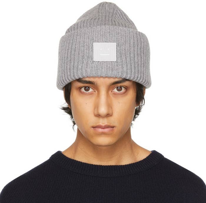 Acne Studios Grey Wool Patch Beanie