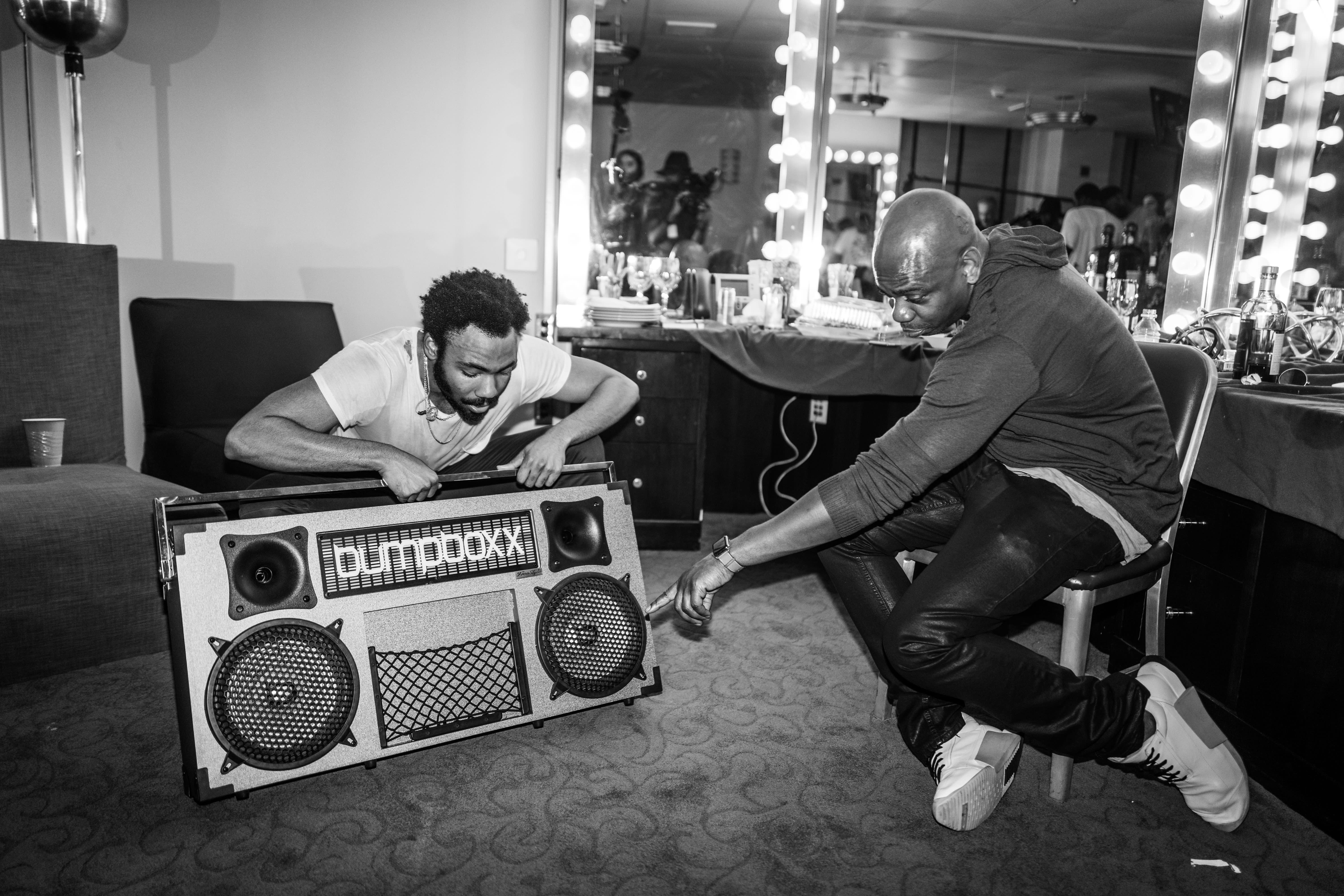 Dave Chappelle with multi-hyphenate artist Donald Glover backstage at Radio City Music Hall