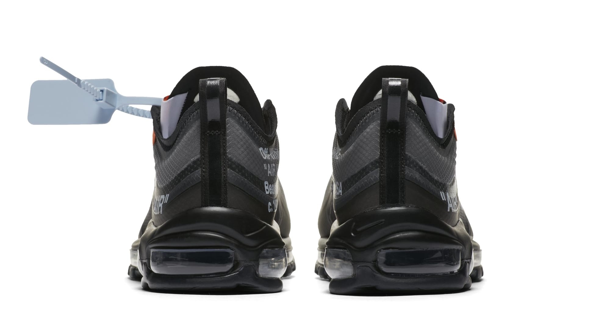 Off-White x Nike Air Max 97 &#x27;Black/Cone/Black/White&#x27; AJ4585-001 (Heel)