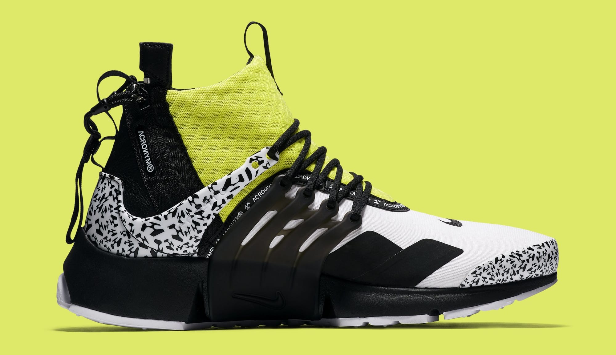 Acronym x Nike Air Presto Mid &#x27;White/Dynamic Yellow/Black&#x27; AH7832-100 (Medial)