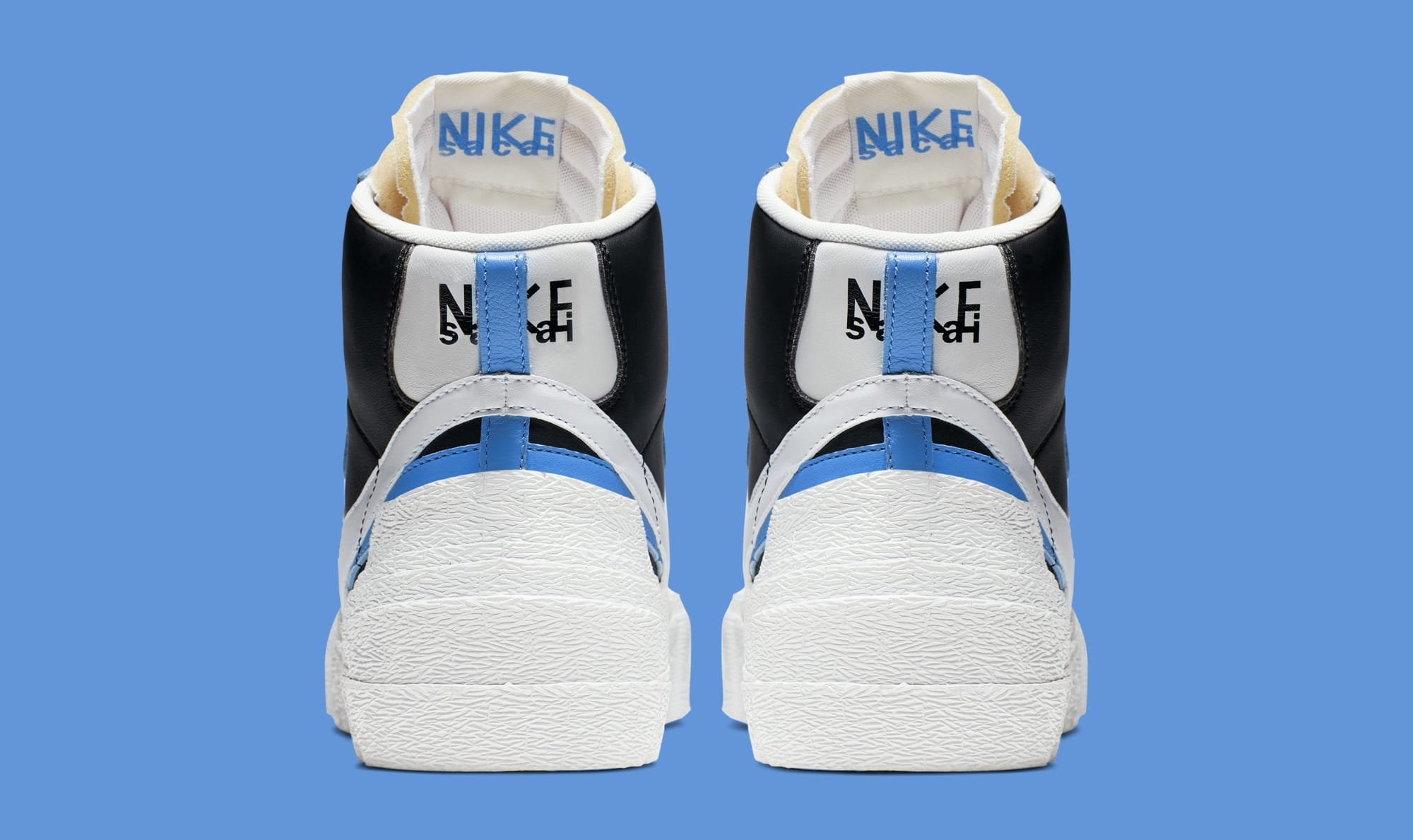 Sacai x Nike Blazer High &#x27;Black/White/University Blue/Sail&#x27; BV0072-001 (Heel)