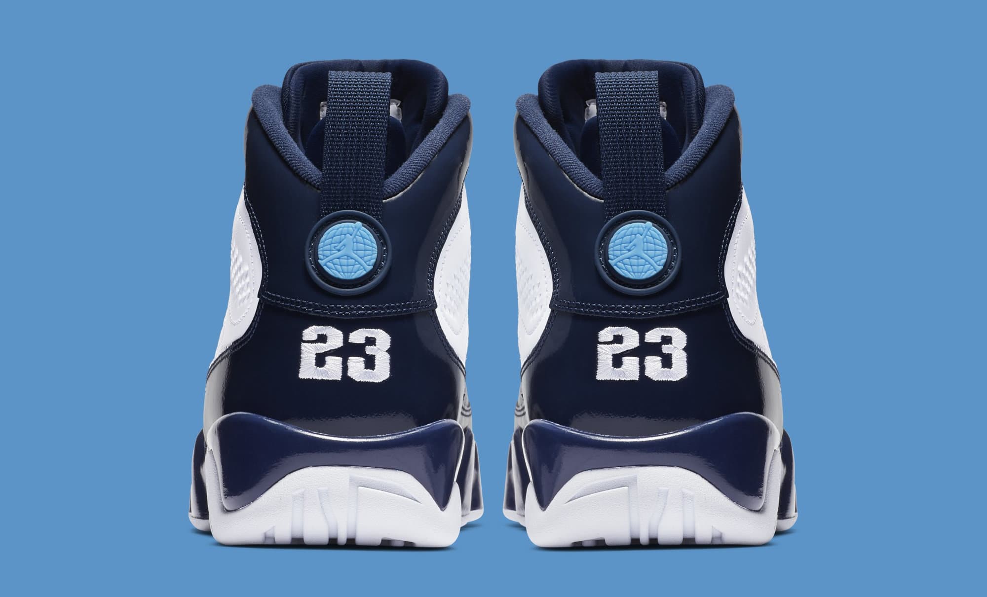 Air Jordan 9 &#x27;White/Midnight Navy-University Blue&#x27; 302370-145 (Heel)