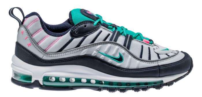 Nike Air Max 98 &#x27;Pure Platinum/Obsidian/Kinetic Green&#x27; 640744-005 (Lateral)