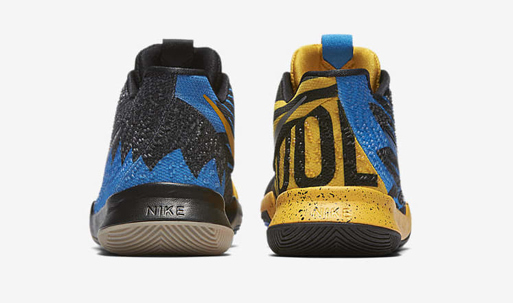 Kid&#x27;s Nike Kyrie 3 &#x27;What The&#x27; University Gold/Blue Glow/Black AH2287-700 (Heel)