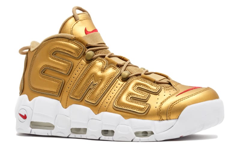 Supreme Nike Air More Uptempo Gold Release Date Front Angle 902290-700