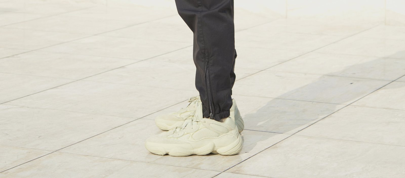 Adidas Yeezy 500 &#x27;Super Moon Yellow&#x27; (On-Foot Left)