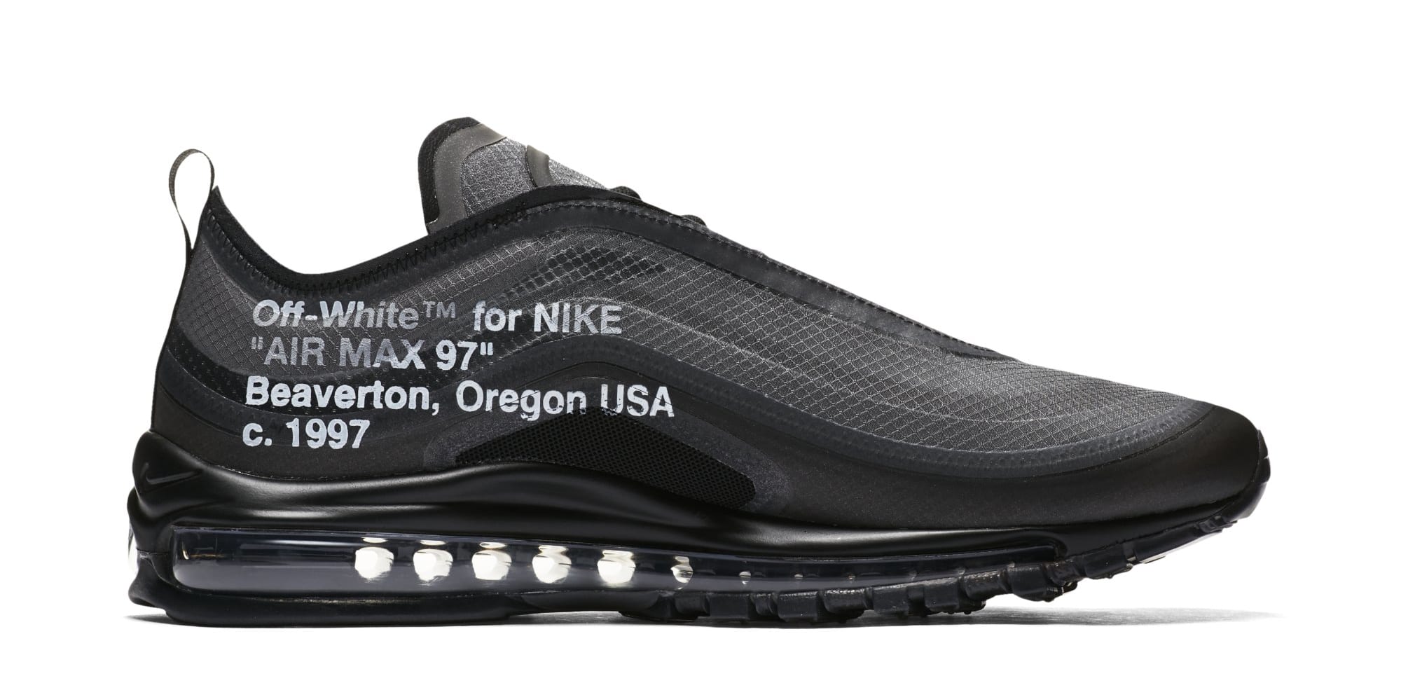 Off-White x Nike Air Max 97 &#x27;Black/Cone/Black/White&#x27; AJ4585-001 (Medial)