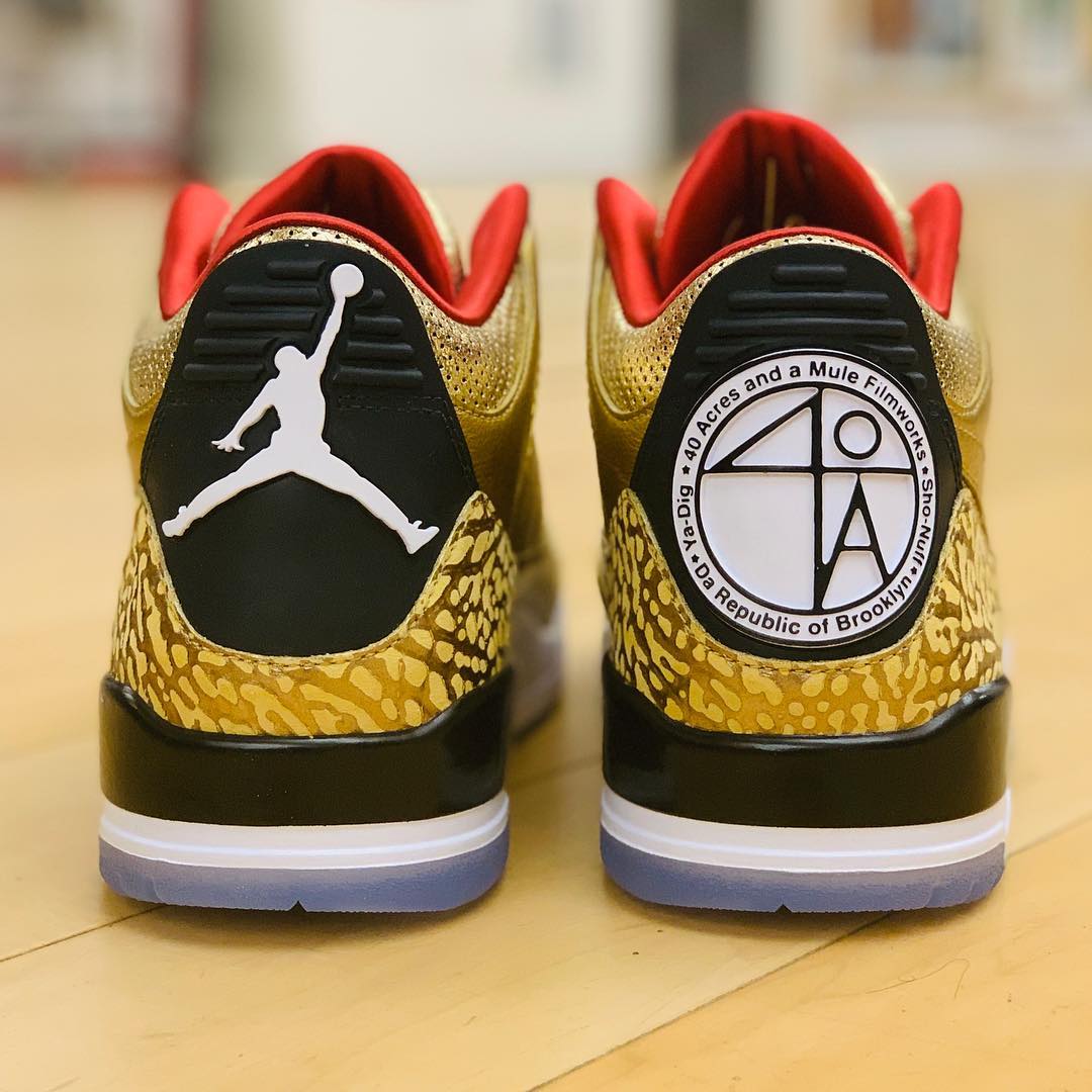 Air Jordan 3 &#x27;Gold Oscars&#x27; Spike Lee Custom Heel