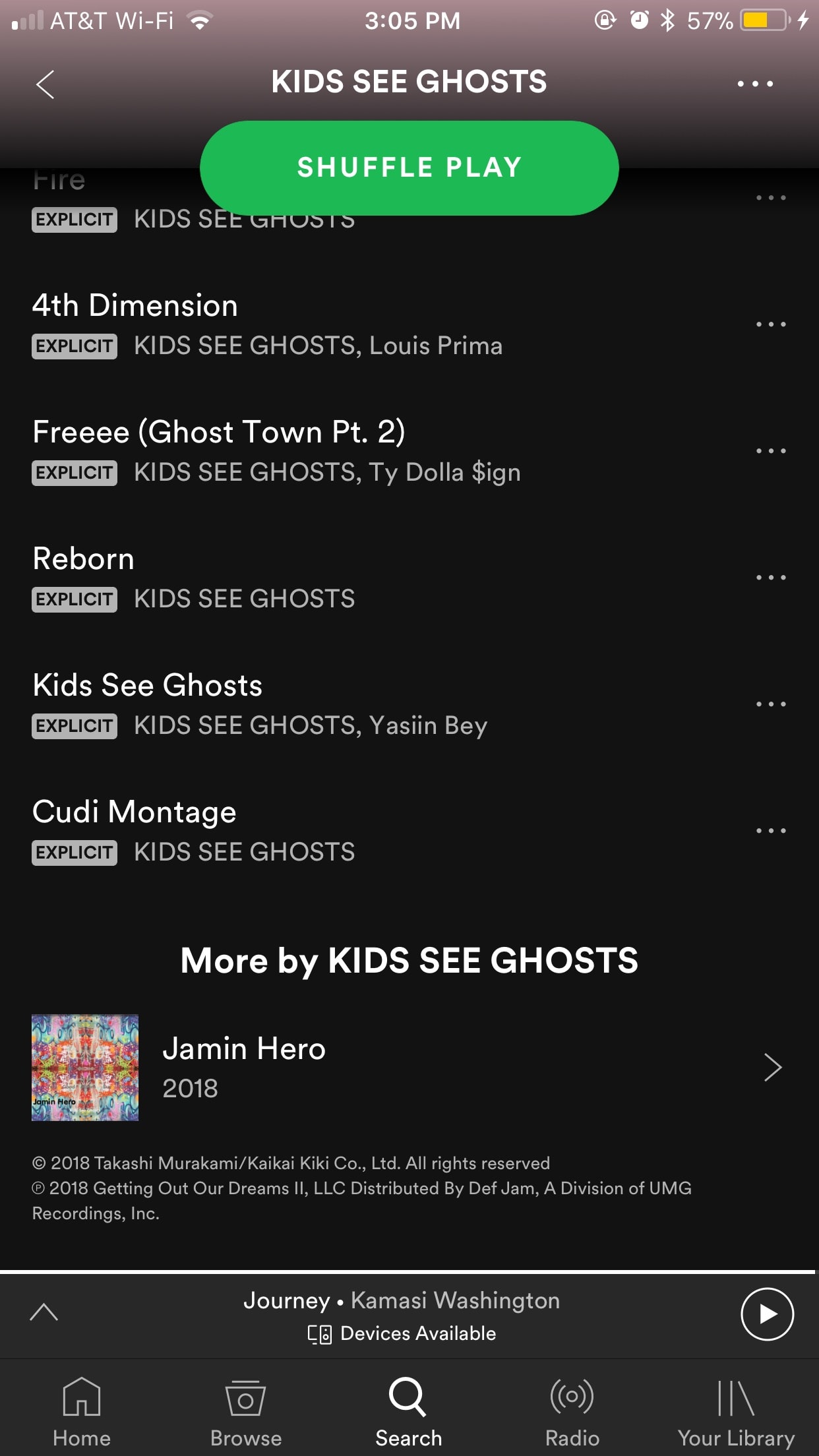Screenshot of &#x27;Kids See Ghost&#x27; album mistake on Spotify.