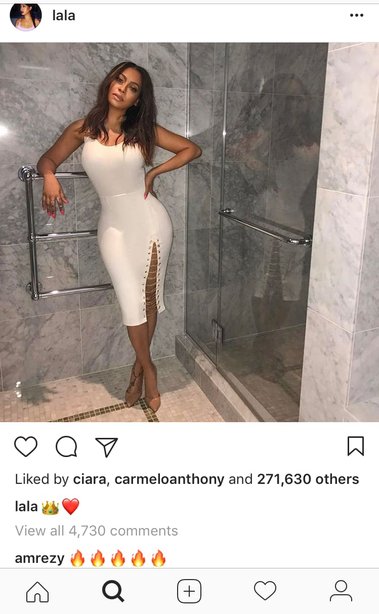 Carmelo Anthony likes La La&#x27;s Instagram photo in April 2017.