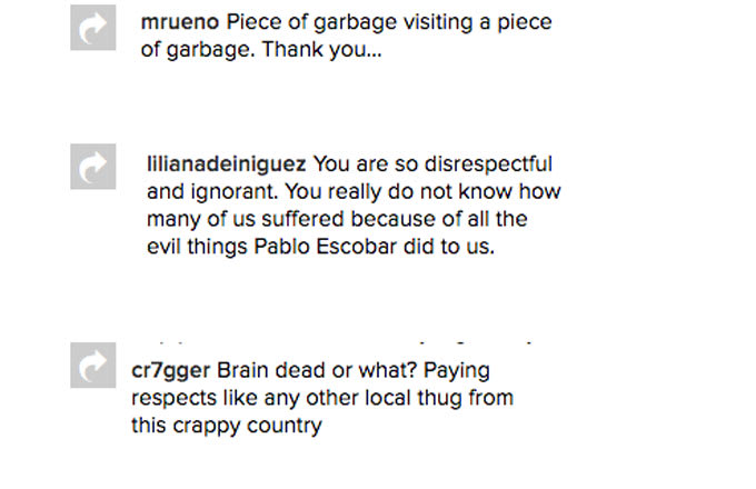 Instagram comments left for Wiz Khalifa after a picture with Pablo Escobar.