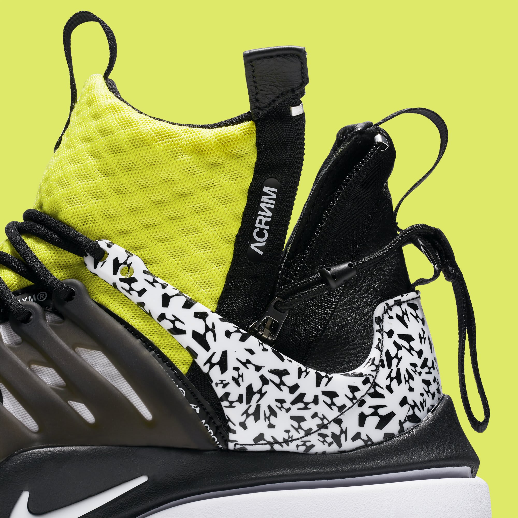 Acronym x Nike Air Presto Mid &#x27;White/Dynamic Yellow/Black&#x27; AH7832-100 (Detail)