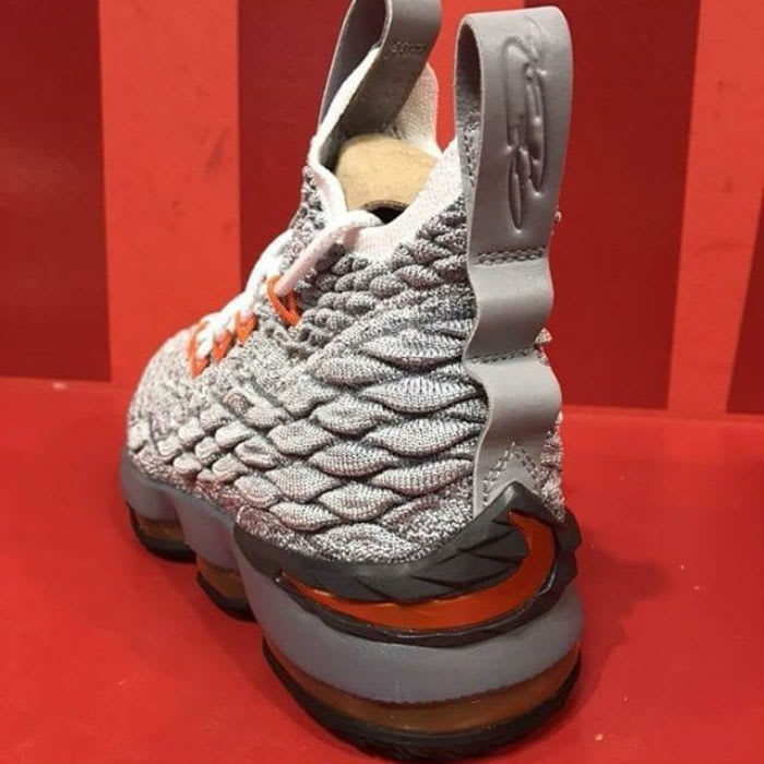 Nike LeBron 15 GS Black Safety Orange Dark Grey Wolf Grey Release Date Heel