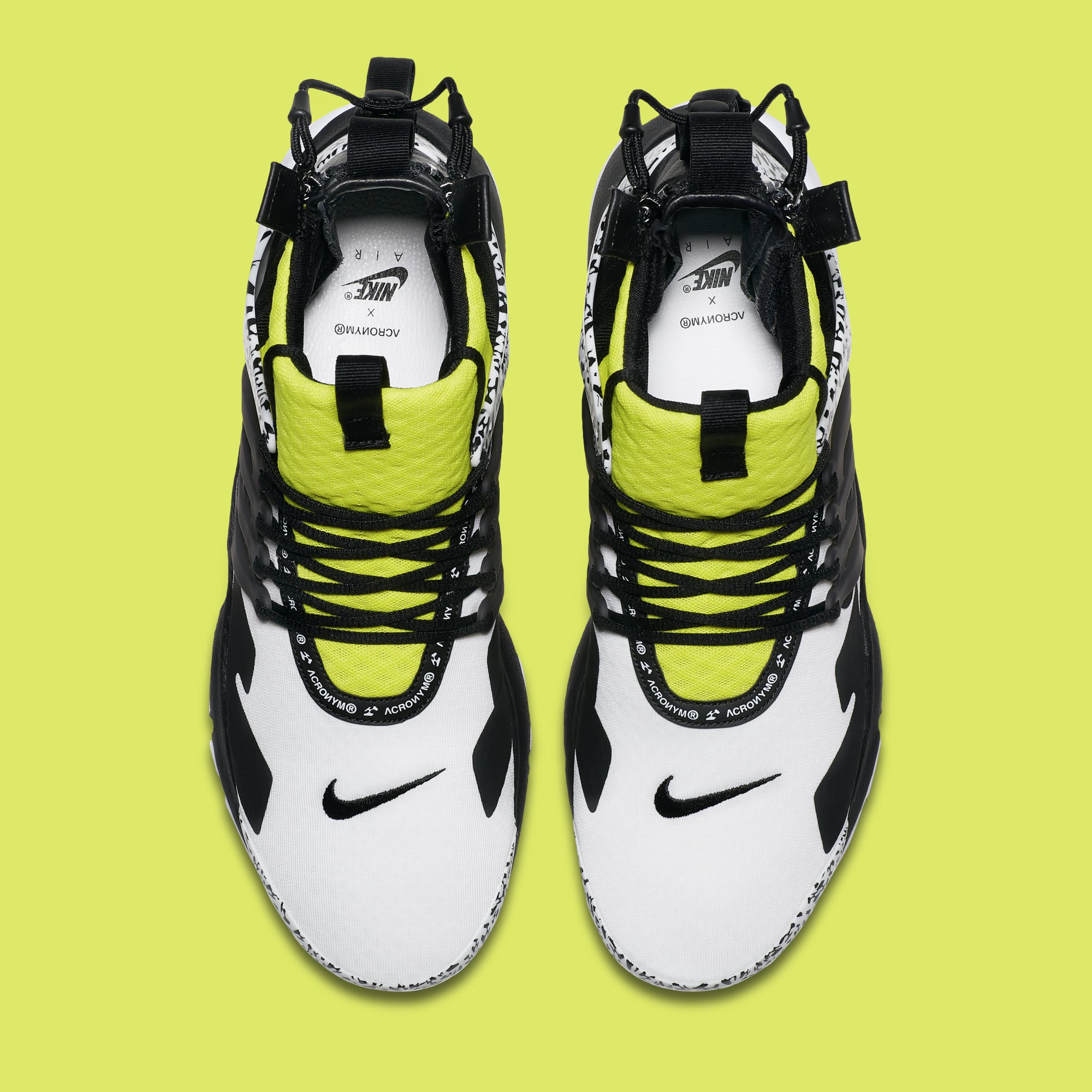 Acronym x Nike Air Presto Mid &#x27;White/Dynamic Yellow/Black&#x27; AH7832-100 (Top)