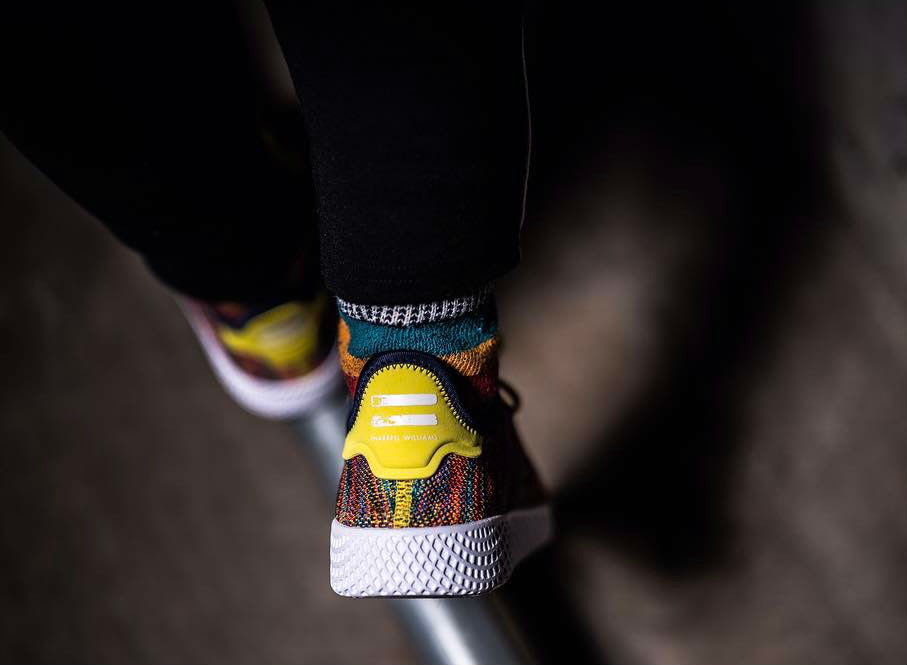Pharrell x Adidas HU Yellow Multicolor On-Foot Heel