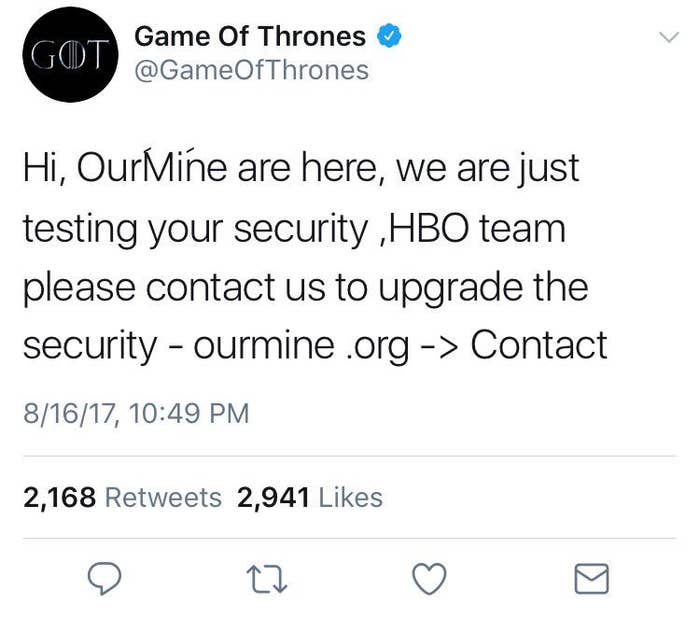 HBO Game of Thrones twitter hacked