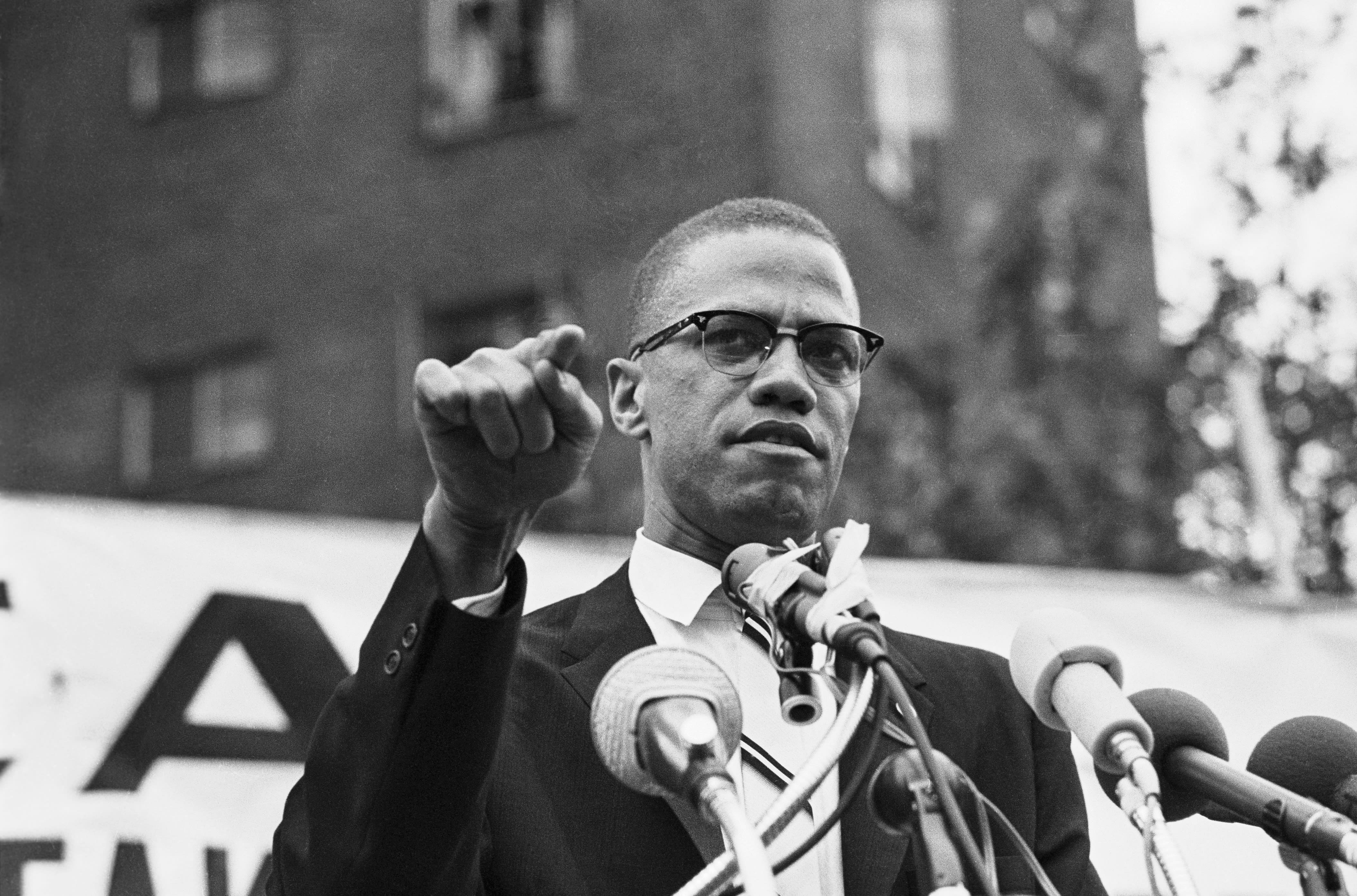 Malcolm X speaks at a rally