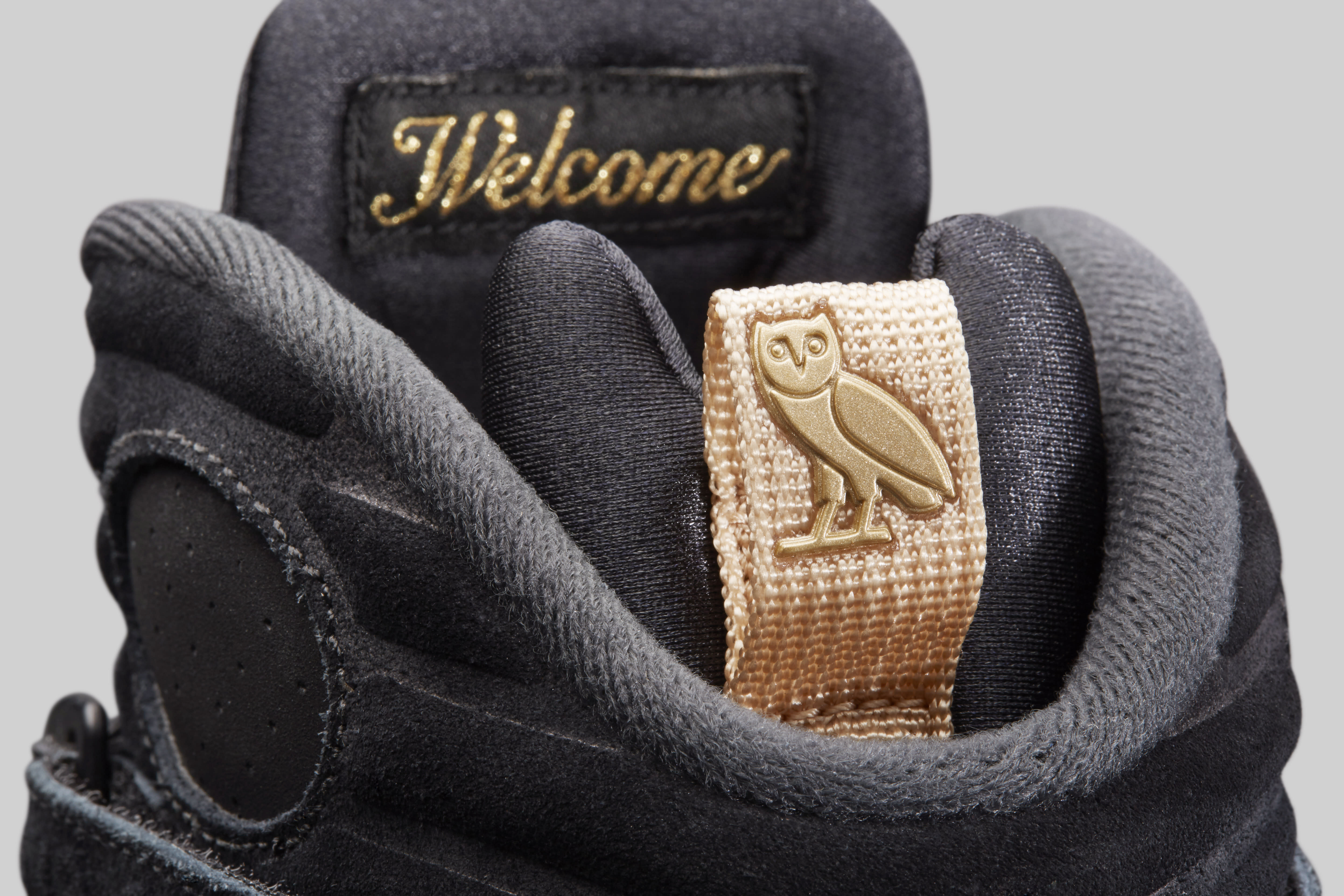 Air Jordan 8 &#x27;OVO&#x27; Black/Metallic Gold-Varsity Red-Blur AA1239-045 (Heel Tab)