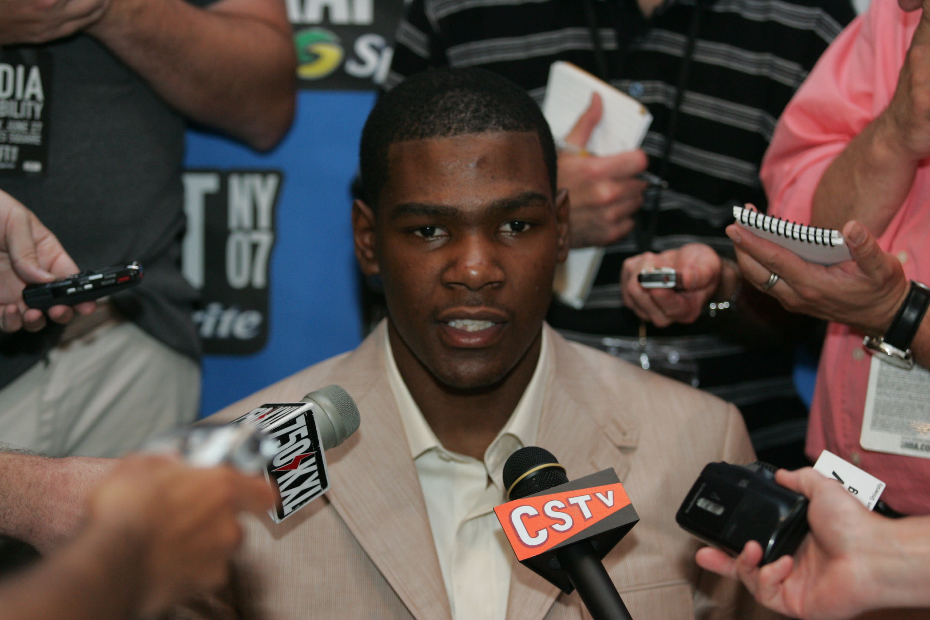 Kevin Durant answers questions before the 2007 NBA Draft.