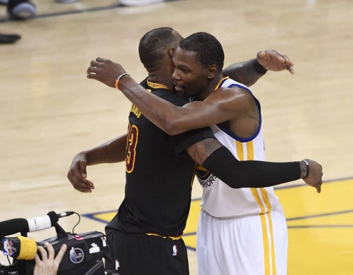 KD and Lebron hug