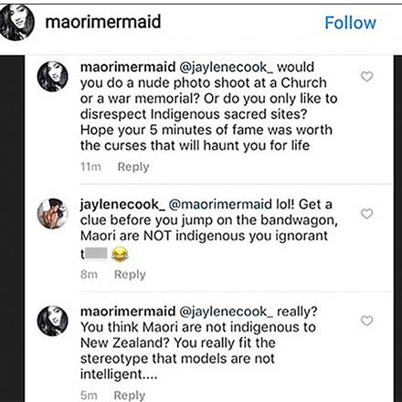 Since deleted IG comment of model Jaylene Cook calling a critic an 