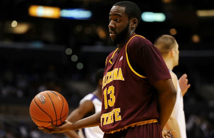 James Harden reacts to a call at Arizona State.