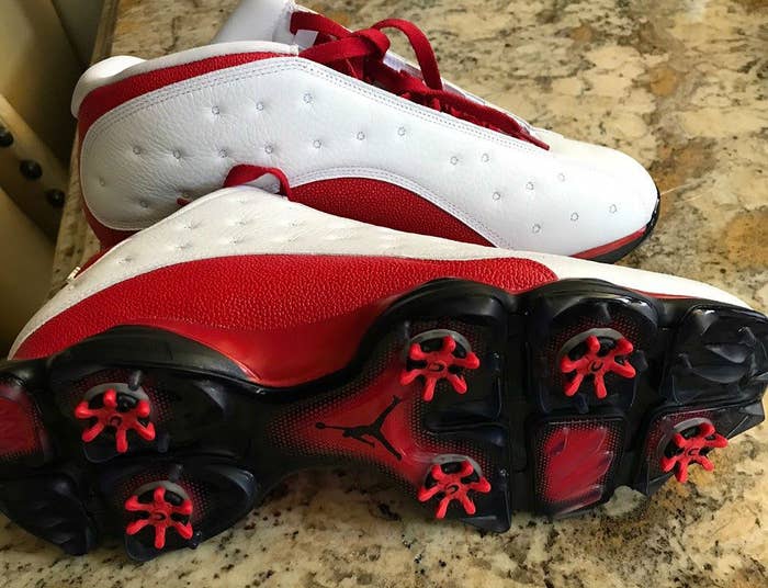 Air Jordan 13 Low Golf Shoes White Red Sole