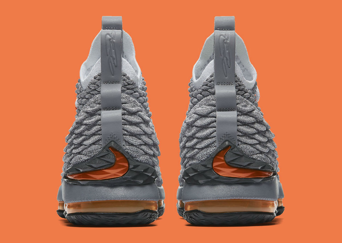 Nike LeBron 15 GS Black Safety Orange Dark Grey Wolf Grey Release Date 922911-080 Heel