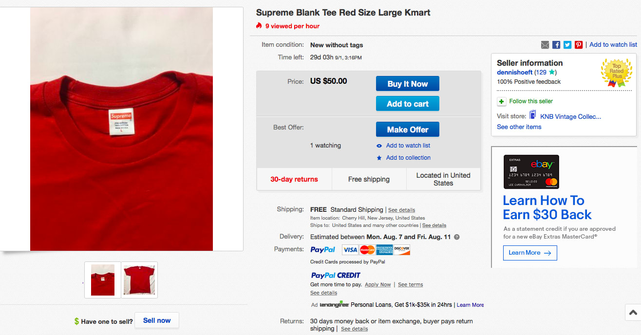Supreme Blank Tee Red Size Large Kmart