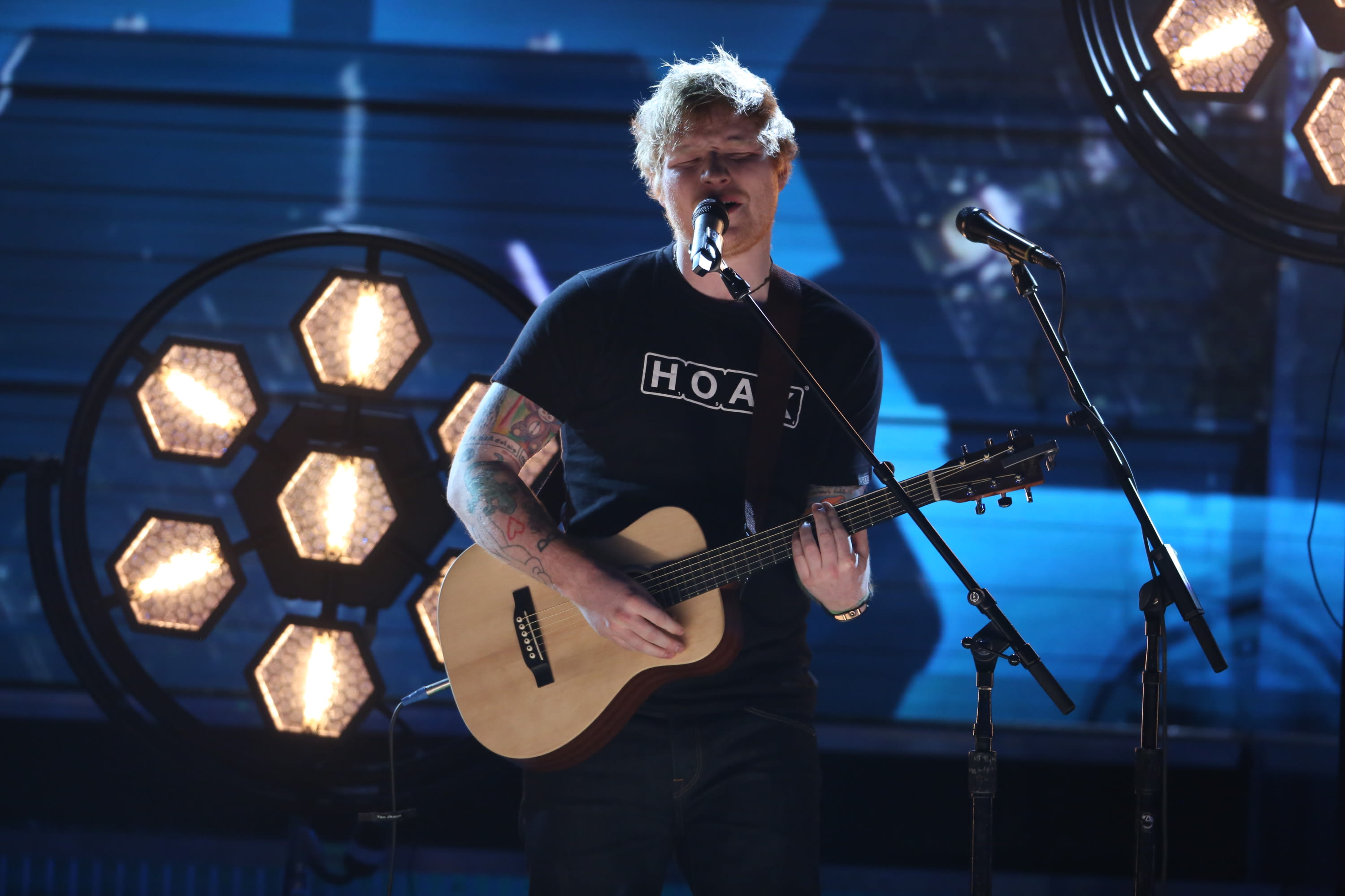 Ed Sheeran performs during THE 59TH ANNUAL GRAMMY AWARDS