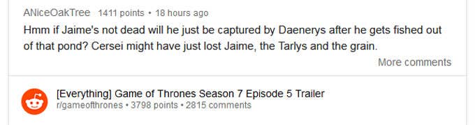 Reddit ponders what happened to Jaime Lannister at the end of Season 7, episode 4.