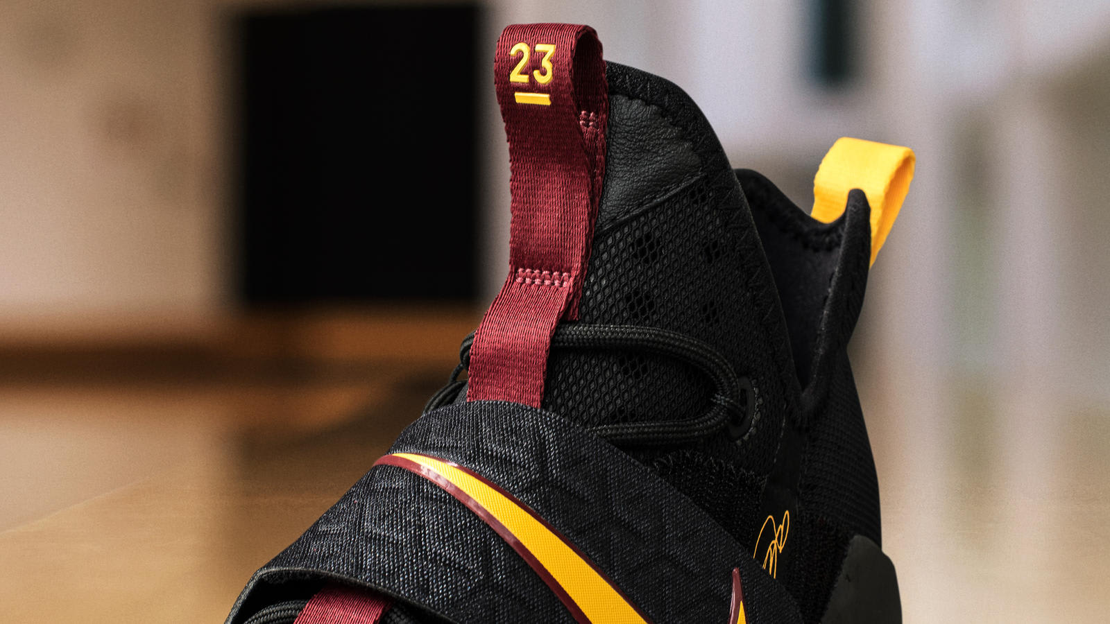 Nike LeBron 14 Black Yellow Wine PE Tongue