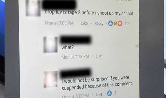 Online comments that got a teen suspended from school.