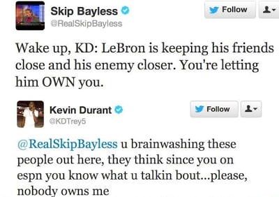 Kevin Durant and Skip Bayless tweets.