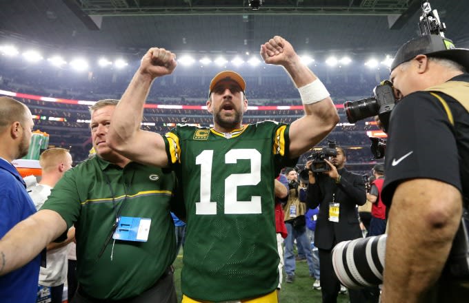 Aaron Rodgers celebrates a win over the Cowboys.