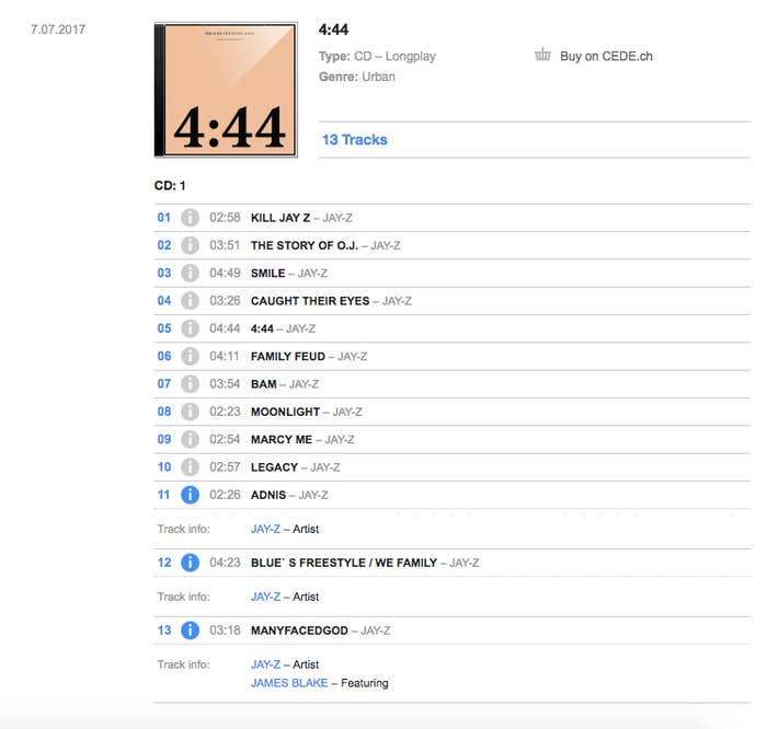 Physical release of Jay Z &#x27;4:44&#x27;