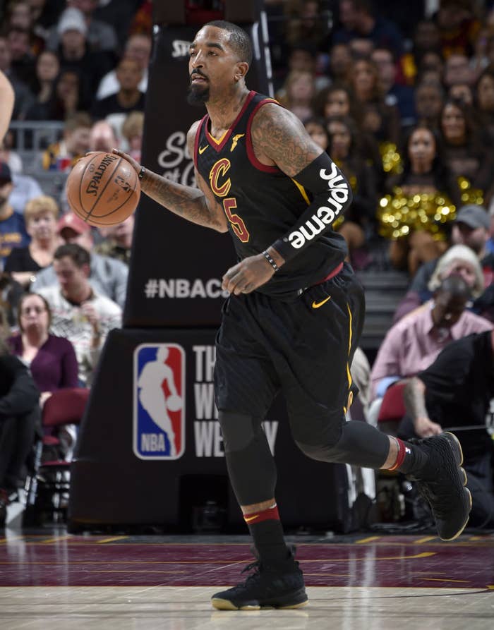 J.R. Smith Wears the Black Supreme x NBA Shooting Sleeve Against ...