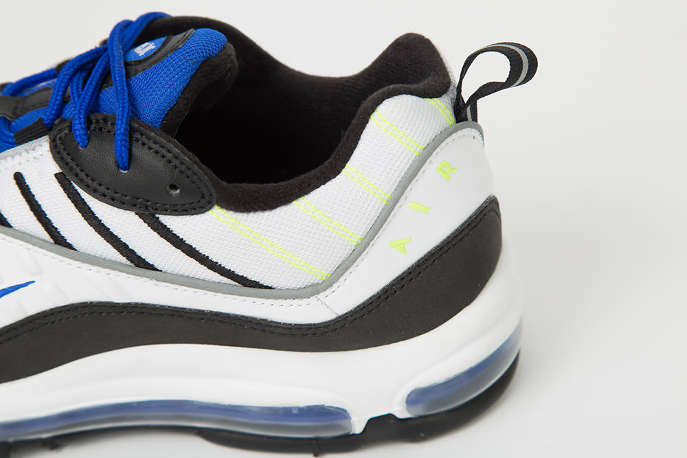 Nike Air Max 98 &#x27;White/Black/Racer Blue/Volt&#x27; 640744-103 (Heel)