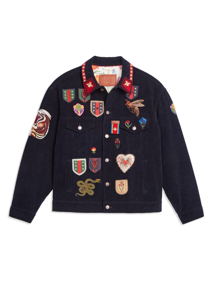 Gucci corduroy jacket on sale with buttons embroidery