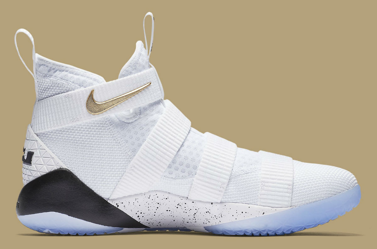 Nike LeBron Soldier 11 White Gold Black Release Date Medial 897644-101