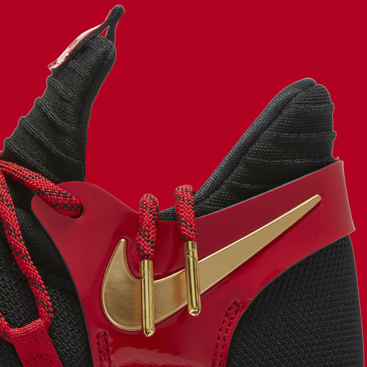 Nike KD 10 LE GS Black Metallic Gold University Red Bright Crimson Release Date AJ7220-076 Laces