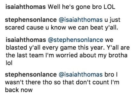 Isaiah Thomas and Lance Stephenson exchange words on Instagram.