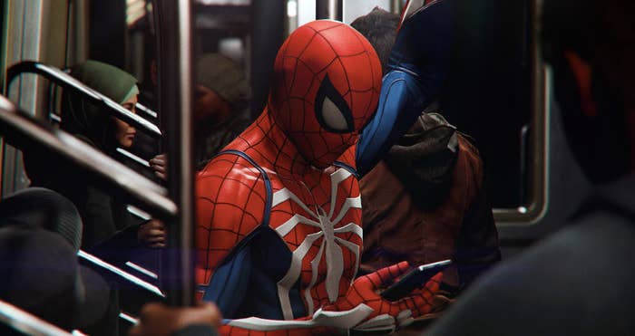 Spider-Man riding the subway in &#x27;Marvel&#x27;s Spider-Man&#x27;