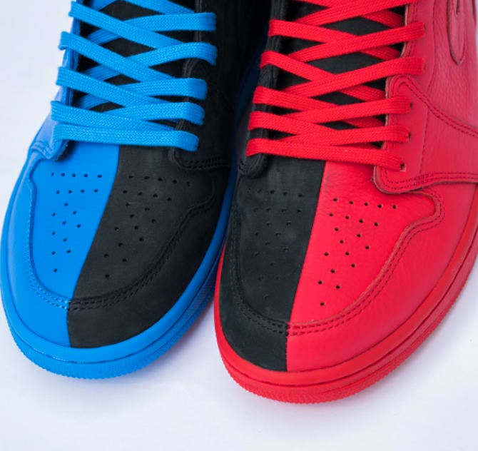 Jordan 1 red cheap and blue split