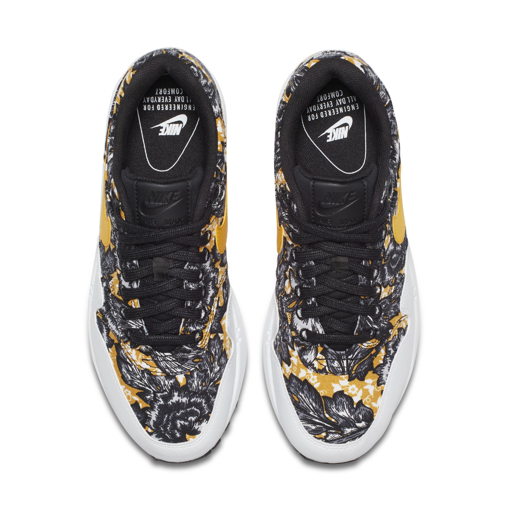 WMNS Nike Air Max 1 QS Floral &#x27;White/University Gold-Black&#x27; (Top)