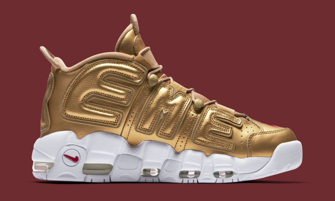 Gold Supreme Nike Air More Uptempo 902290-700 Medial