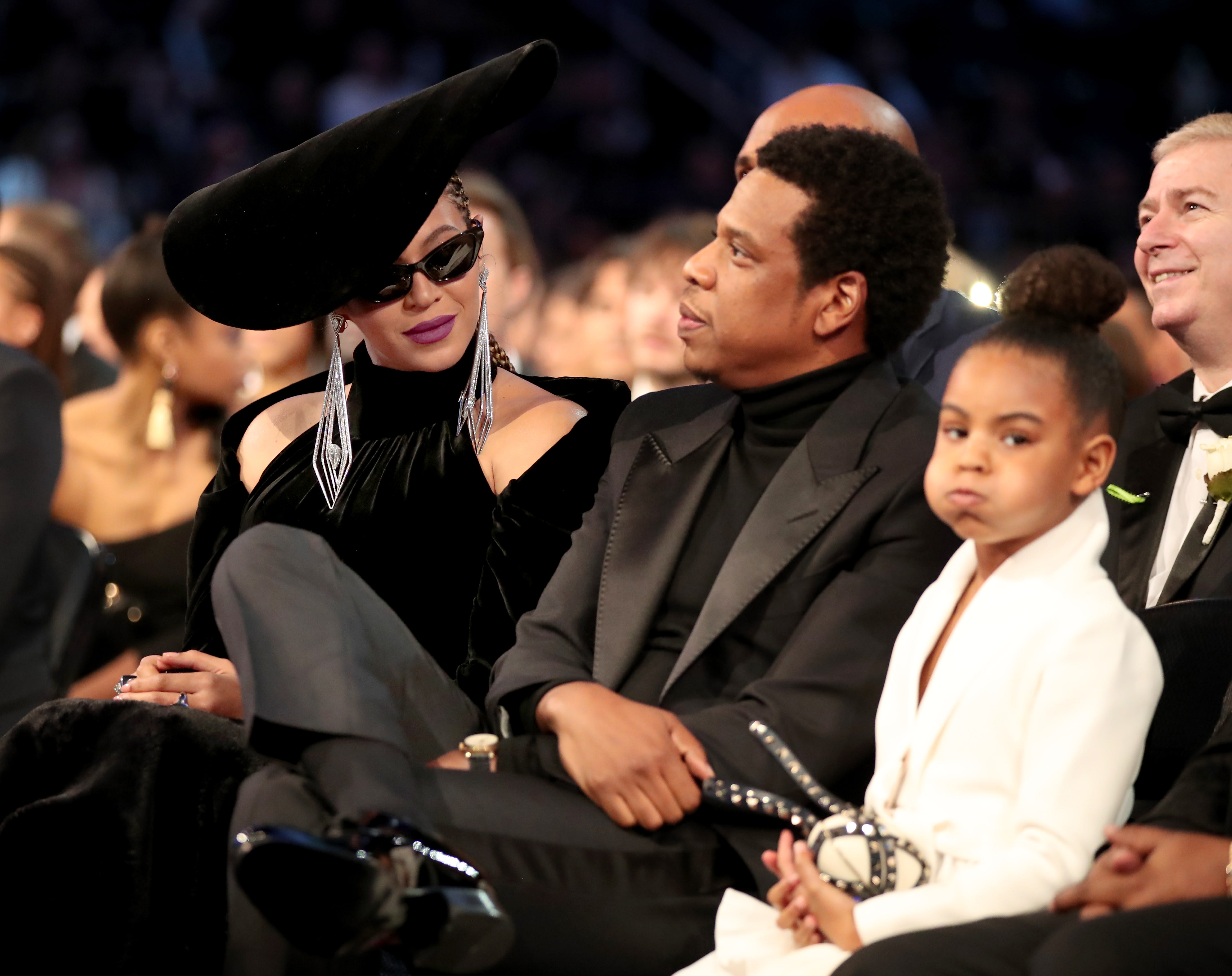 Beyonce, Jay-Z and Blue Ivy Carter attends the 60th Annual GRAMMY Awards
