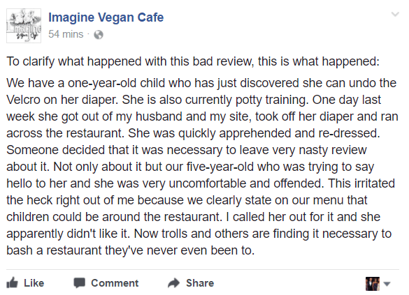 Imagine Vegan Cafe Facebook Post