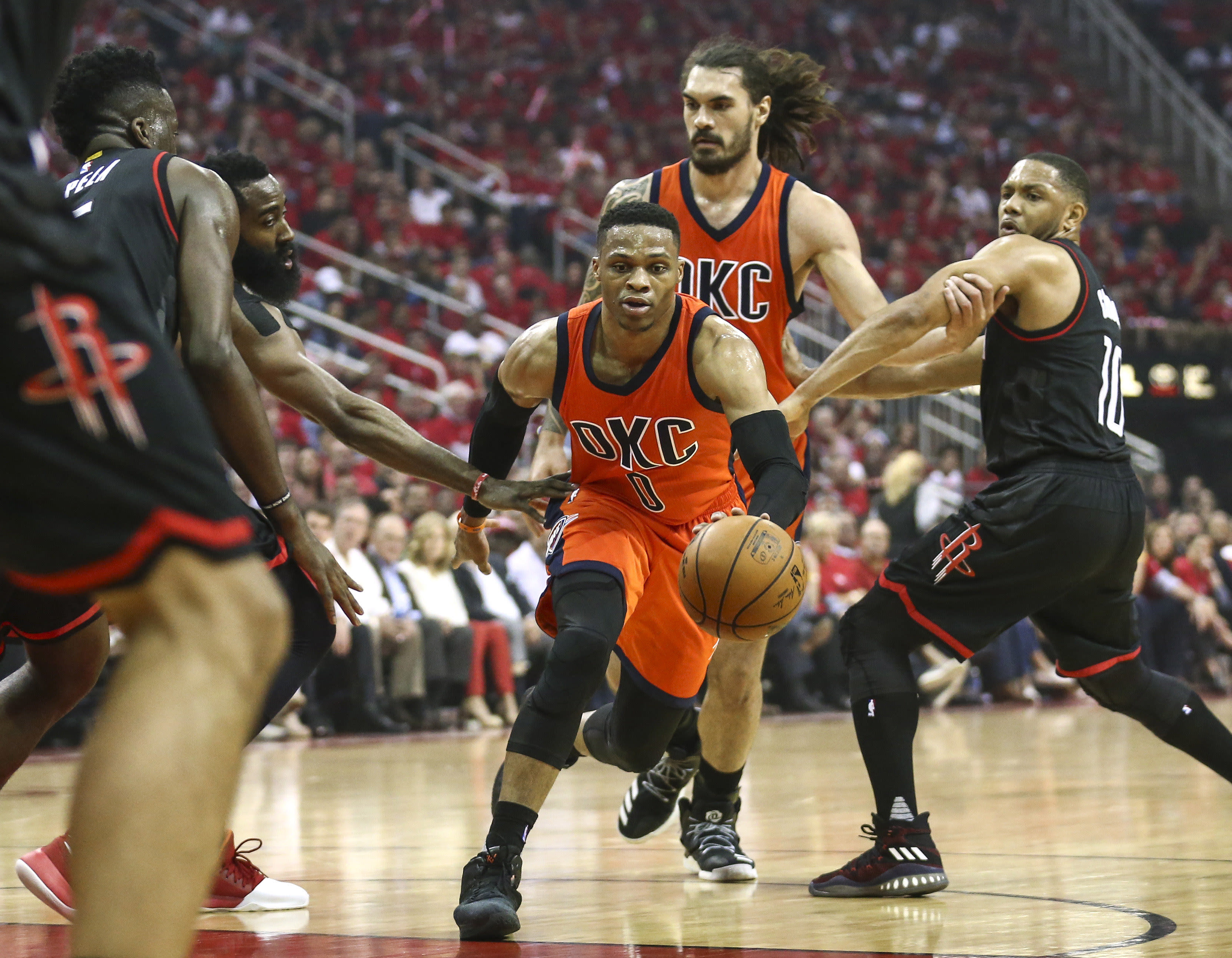 Russell Westbrook Dribbles Game 2 Rockets Thunder 2017