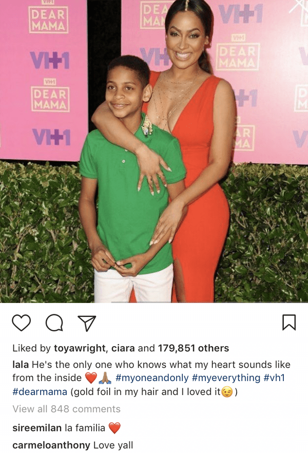 Carmelo Anthony comments on La La&#x27;s Instagram photo in May 2017.